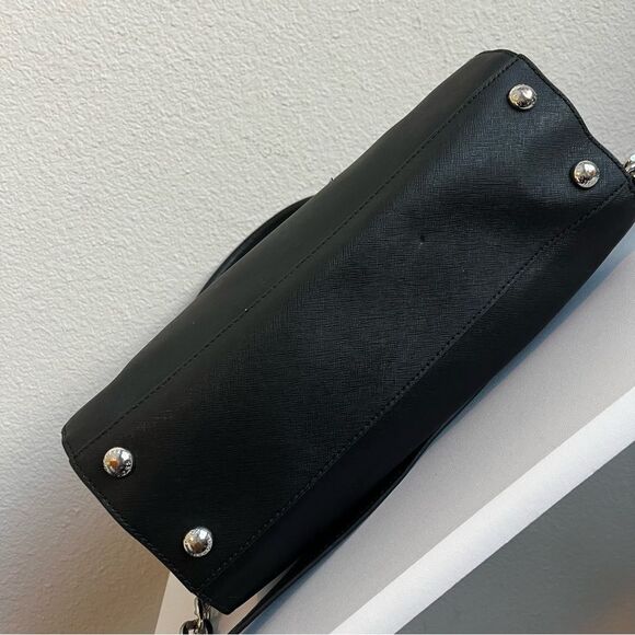 MICHAEL KORS Black Leather Hamilton Jet Set Selma Raven Satchel Tote Handbag - Picture 6 of 11